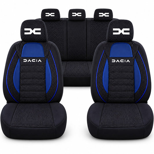 Set huse scaune Racing albastru cu negru cu logo Dacia Nou