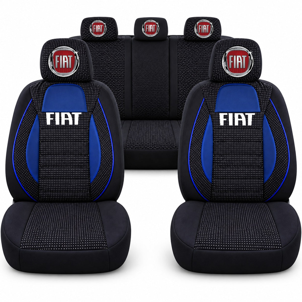 Set huse scaune Racing albastru cu negru cu logo Fiat