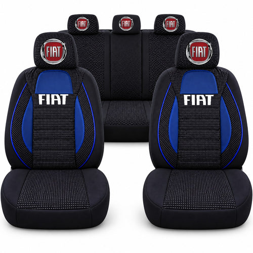 Set huse scaune Racing albastru cu negru cu logo Fiat