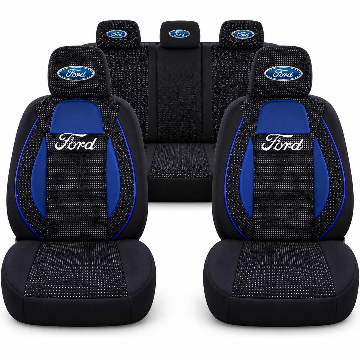 Set huse scaune Racing albastru cu negru cu logo Ford