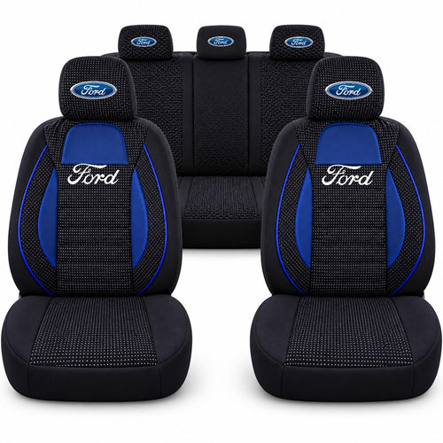 Set huse scaune Racing albastru cu negru cu logo Ford