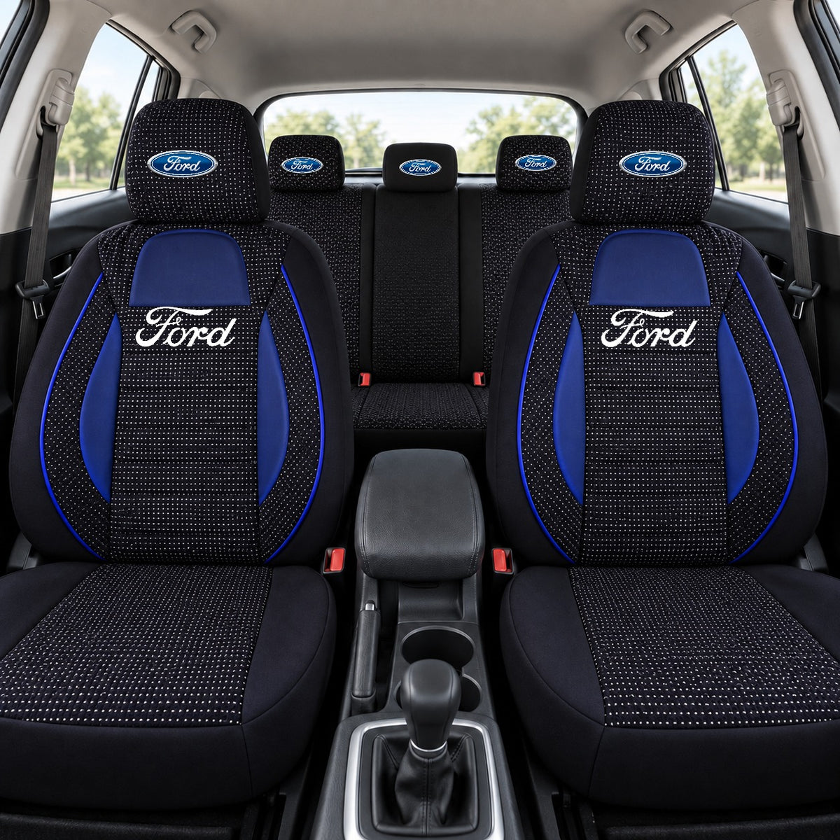 Set huse scaune Racing albastru cu negru cu logo Ford