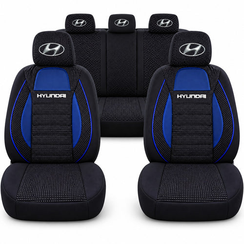 Set huse scaune Racing albastru cu negru cu logo Hyundai