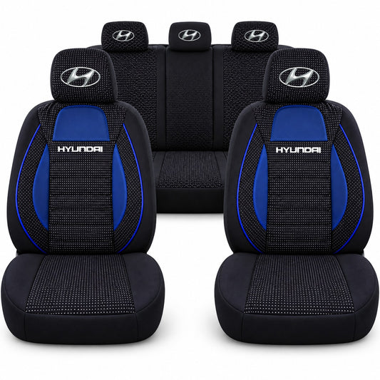 Set huse scaune Racing albastru cu negru cu logo Hyundai