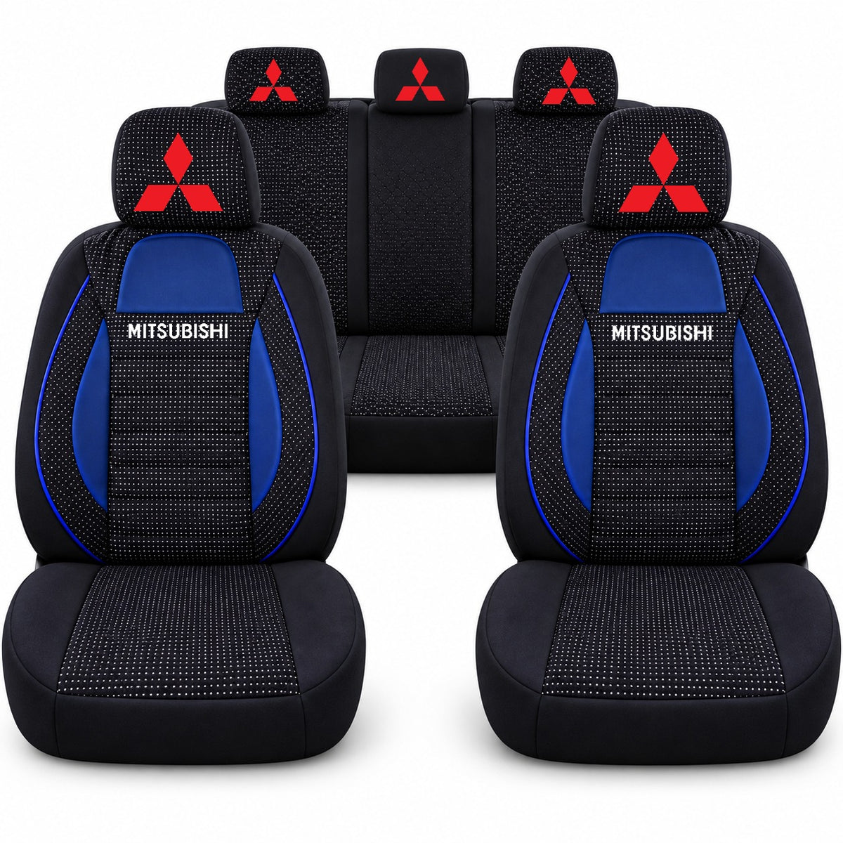 Set huse scaune Racing albastru cu negru cu logo Mitsubishi