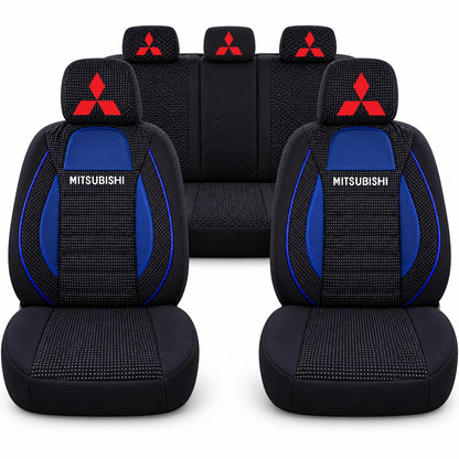 Set huse scaune Racing albastru cu negru cu logo Mitsubishi