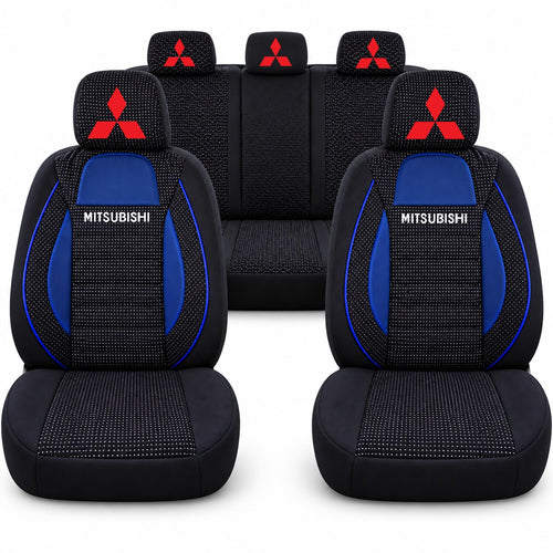 Set huse scaune Racing albastru cu negru cu logo Mitsubishi