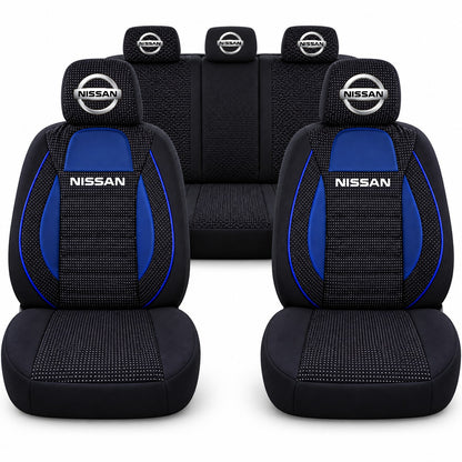Set huse scaune Racing albastru cu negru cu logo Nissan