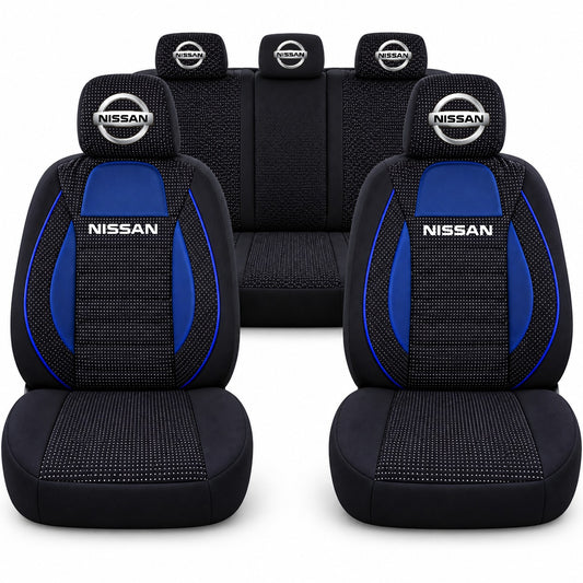 Set huse scaune Racing albastru cu negru cu logo Nissan