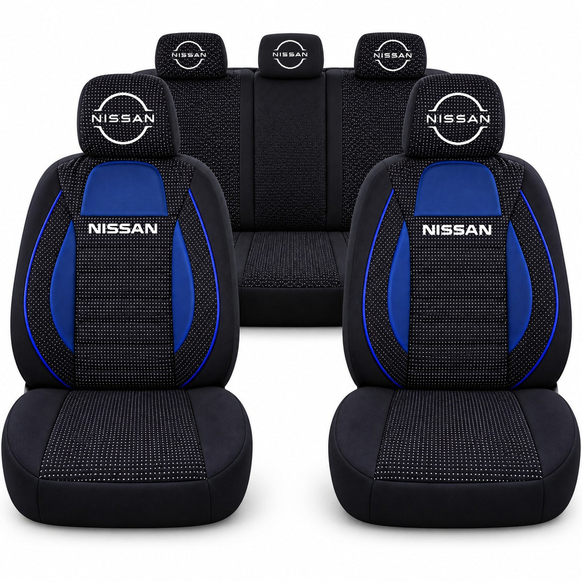 Set huse scaune Racing albastru cu negru cu logo Nissan Nou