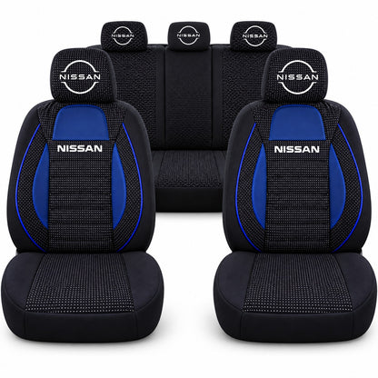 Set huse scaune Racing albastru cu negru cu logo Nissan Nou