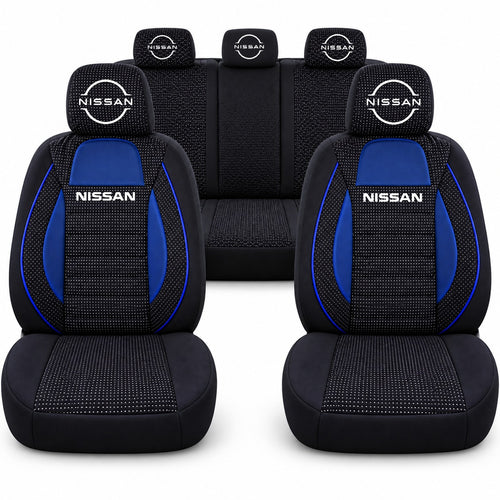 Set huse scaune Racing albastru cu negru cu logo Nissan Nou