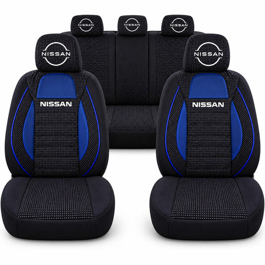 Set huse scaune Racing albastru cu negru cu logo Nissan Nou