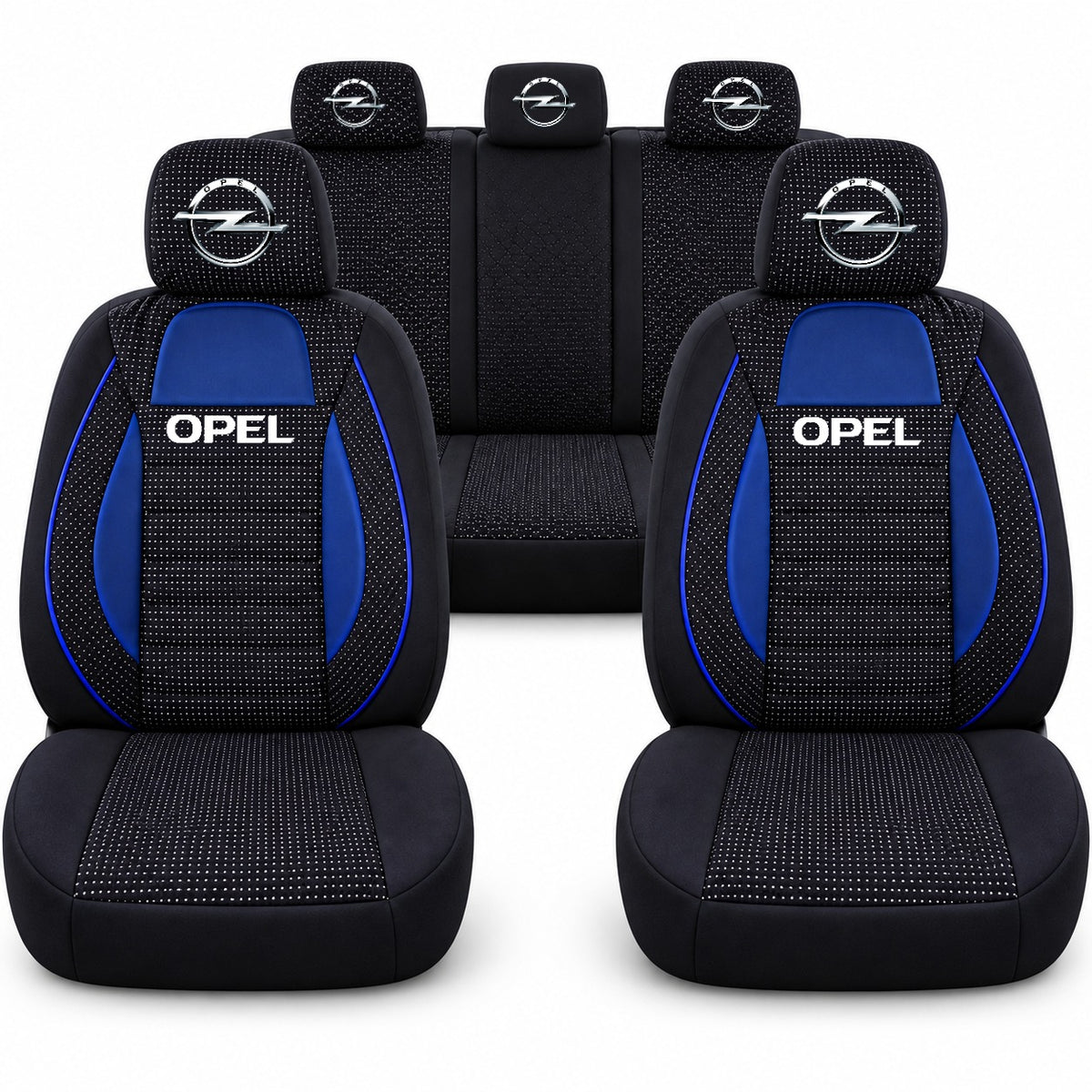 Set huse scaune Racing albastru cu negru cu logo Opel