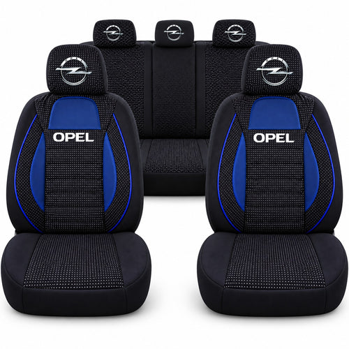 Set huse scaune Racing albastru cu negru cu logo Opel