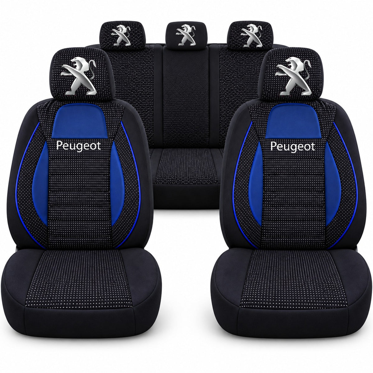 Set huse scaune Racing albastru cu negru cu logo Peugeot