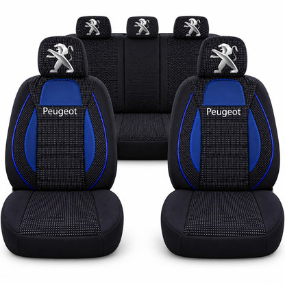 Set huse scaune Racing albastru cu negru cu logo Peugeot