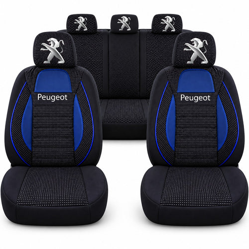 Set huse scaune Racing albastru cu negru cu logo Peugeot
