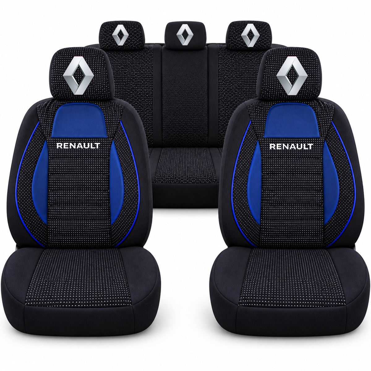 Set huse scaune Racing albastru cu negru cu logo Renault