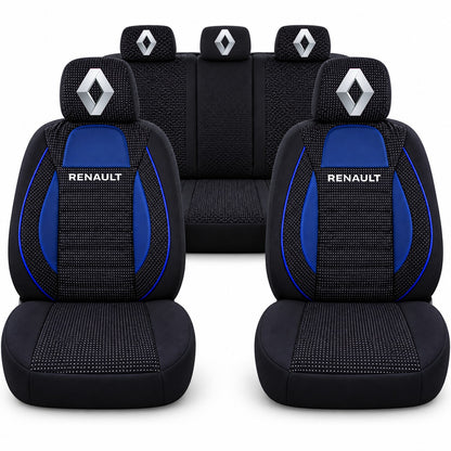 Set huse scaune Racing albastru cu negru cu logo Renault