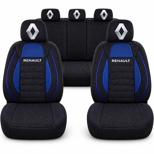 Set huse scaune Racing albastru cu negru cu logo Renault