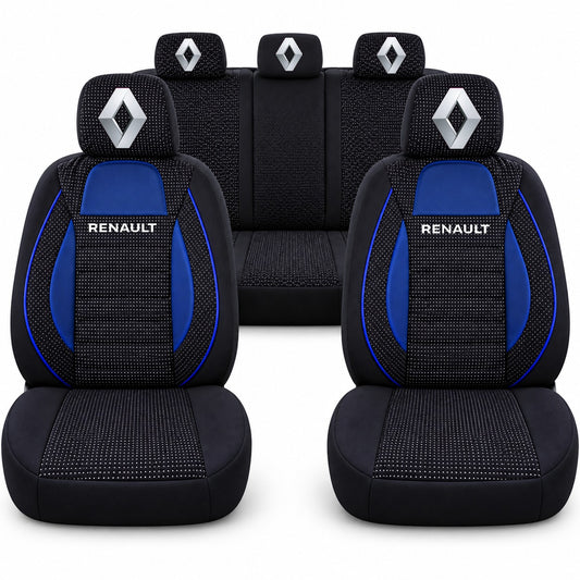 Set huse scaune Racing albastru cu negru cu logo Renault
