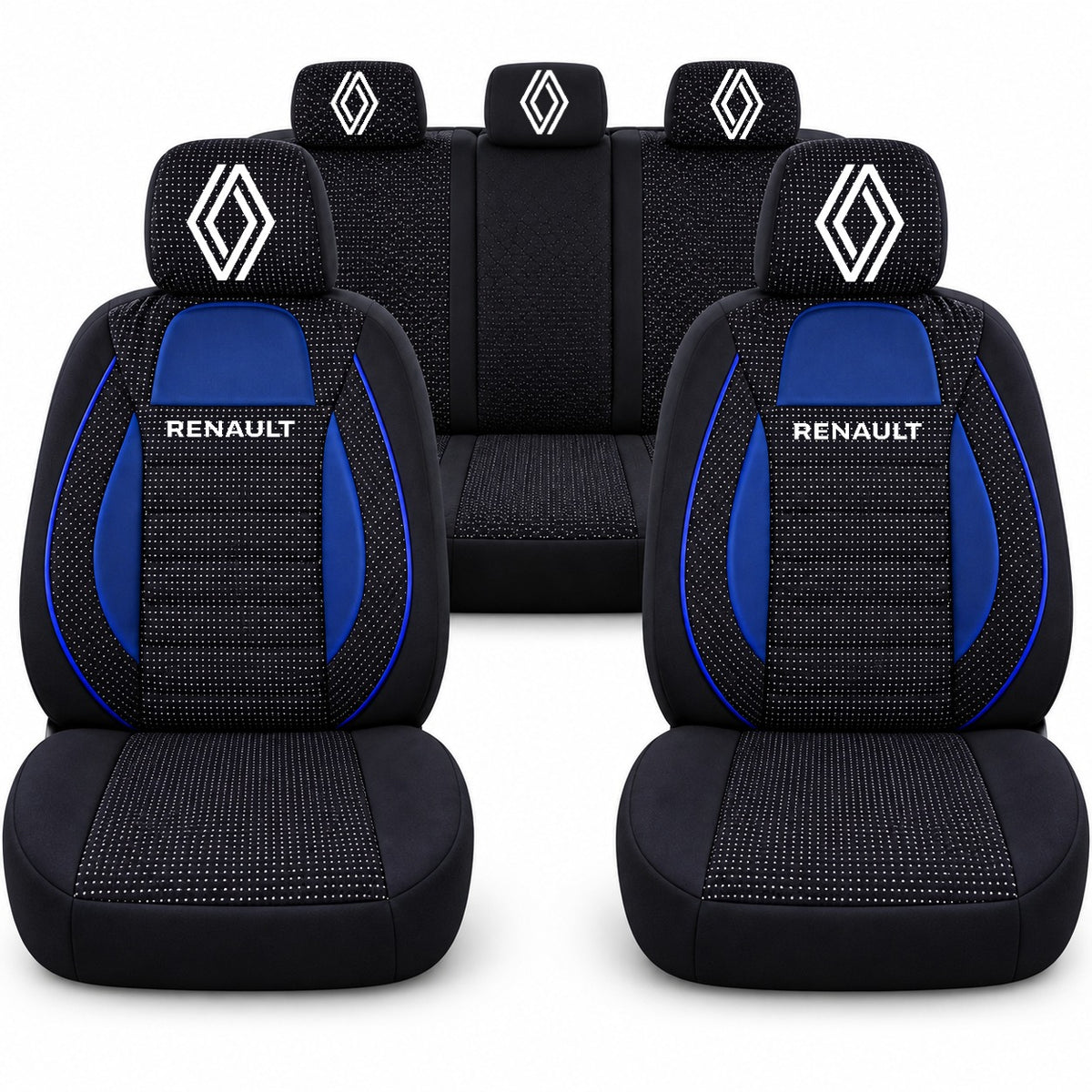 Set huse scaune Racing albastru cu negru cu logo Renault Nou
