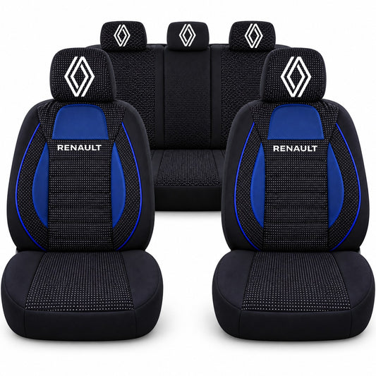 Set huse scaune Racing albastru cu negru cu logo Renault Nou