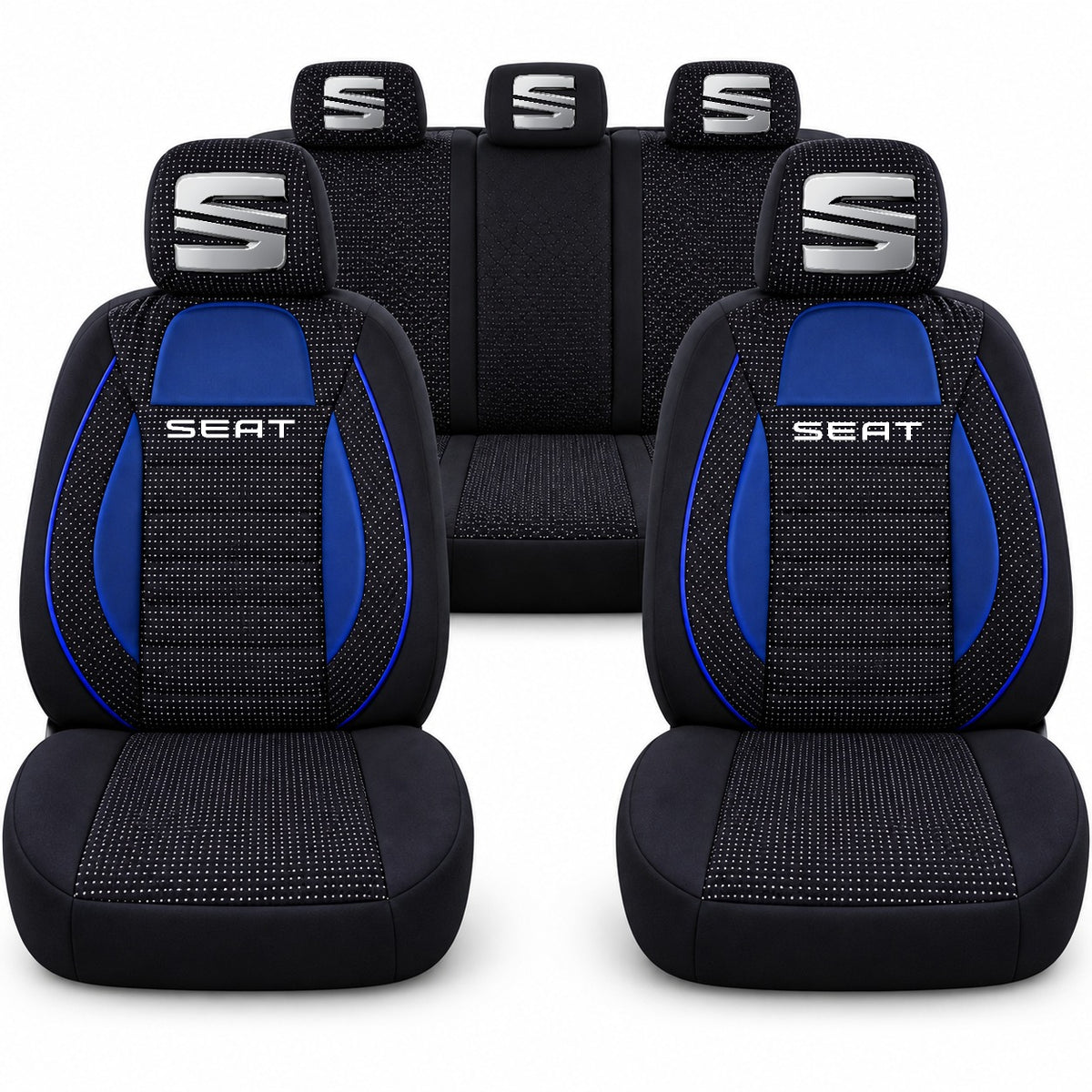 Set huse scaune Racing albastru cu negru cu logo Seat