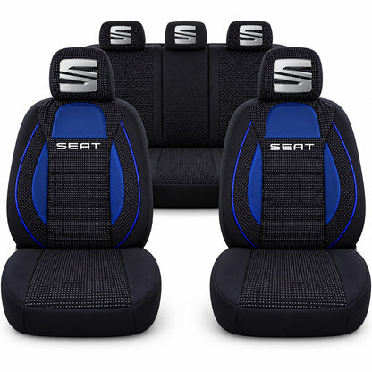 Set huse scaune Racing albastru cu negru cu logo Seat