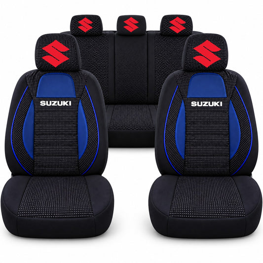 Set huse scaune Racing albastru cu negru cu logo Suzuki