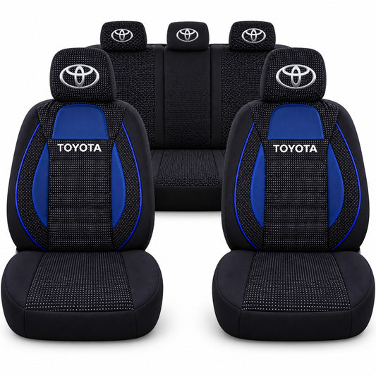 Set huse scaune Racing albastru cu negru cu logo Toyota
