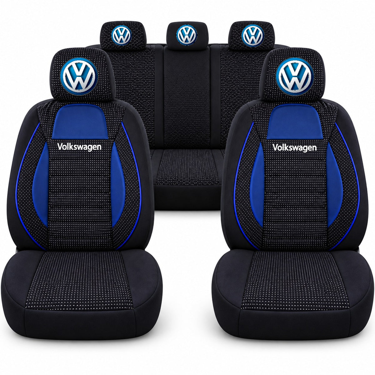Set huse scaune Racing albastru cu negru cu logo Volkswagen