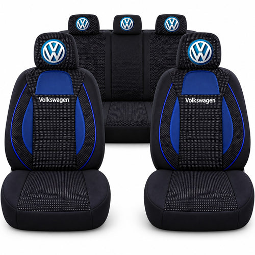Set huse scaune Racing albastru cu negru cu logo Volkswagen