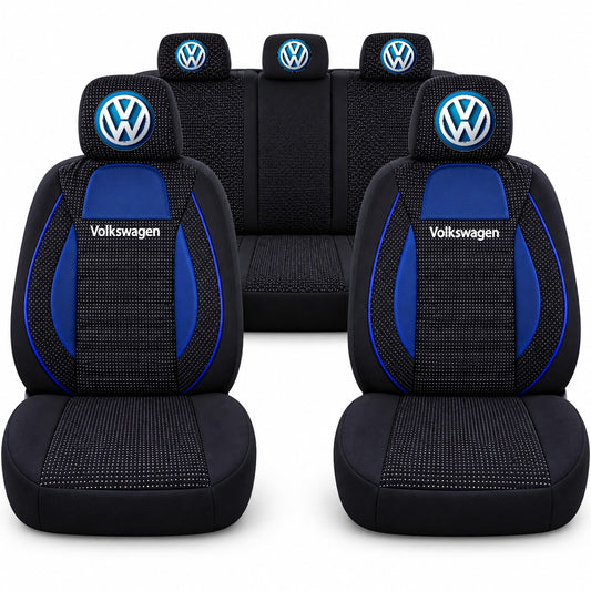 Set huse scaune Racing albastru cu negru cu logo Volkswagen