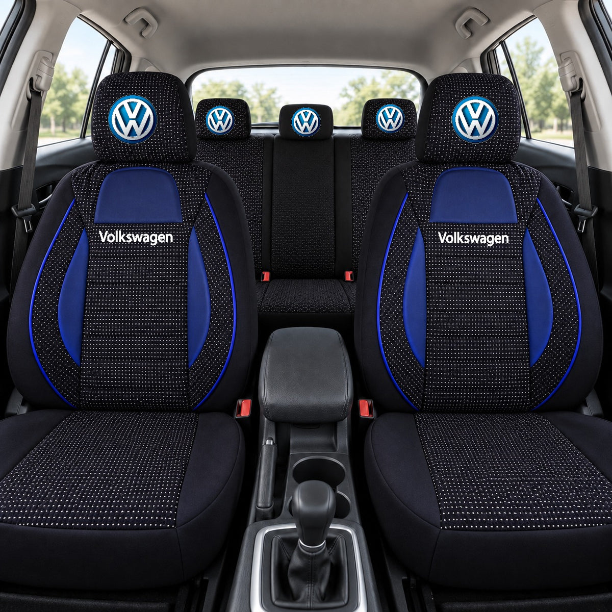 Set huse scaune Racing albastru cu negru cu logo Volkswagen