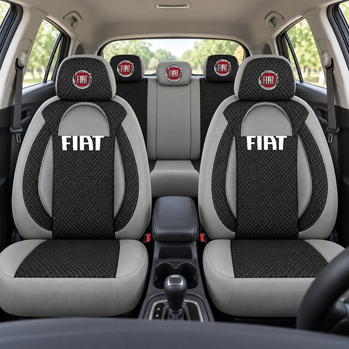 Set huse scaune Racing gri cu negru cu logo Fiat