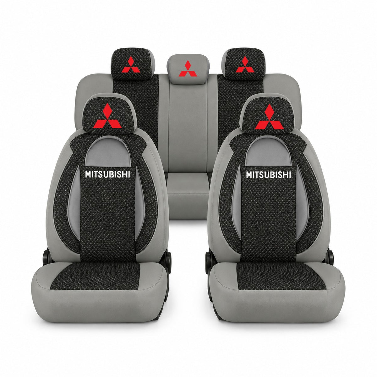 Set huse scaune Racing gri cu negru cu logo Mitsubishi