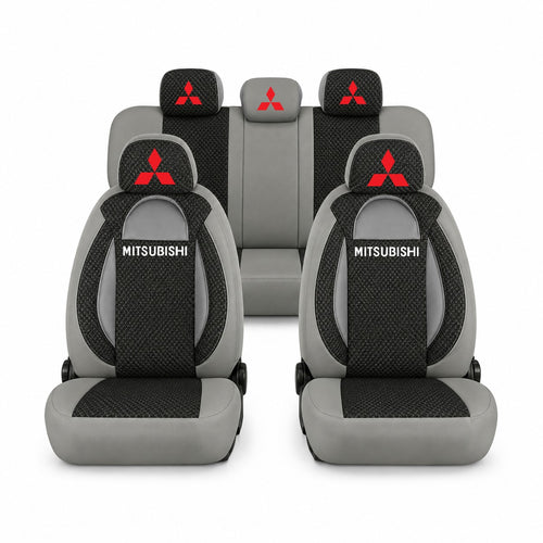 Set huse scaune Racing gri cu negru cu logo Mitsubishi