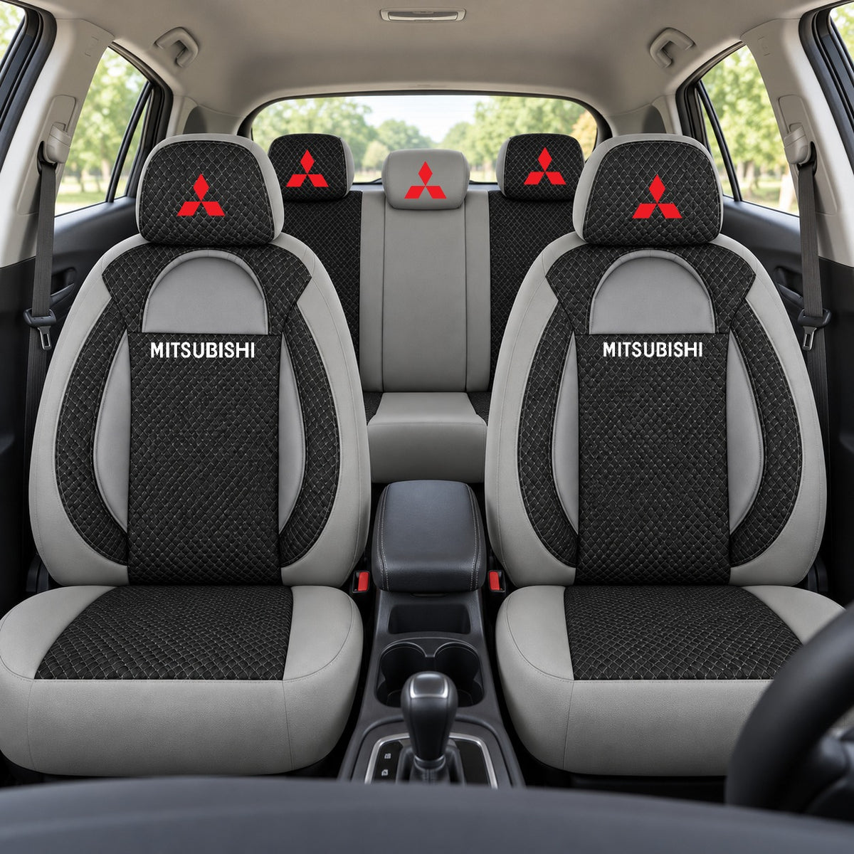 Set huse scaune Racing gri cu negru cu logo Mitsubishi