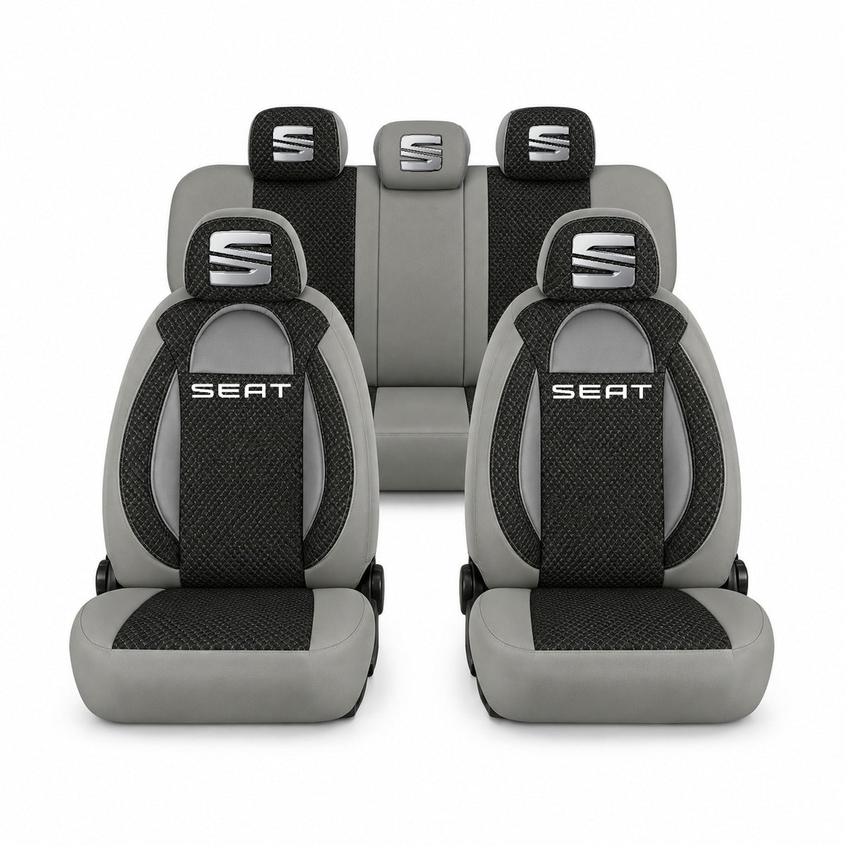 Set huse scaune Racing gri cu negru cu logo Seat