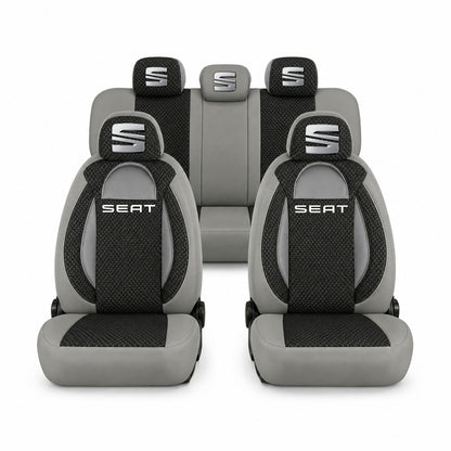 Set huse scaune Racing gri cu negru cu logo Seat