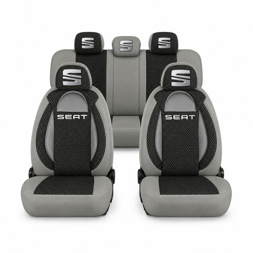 Set huse scaune Racing gri cu negru cu logo Seat
