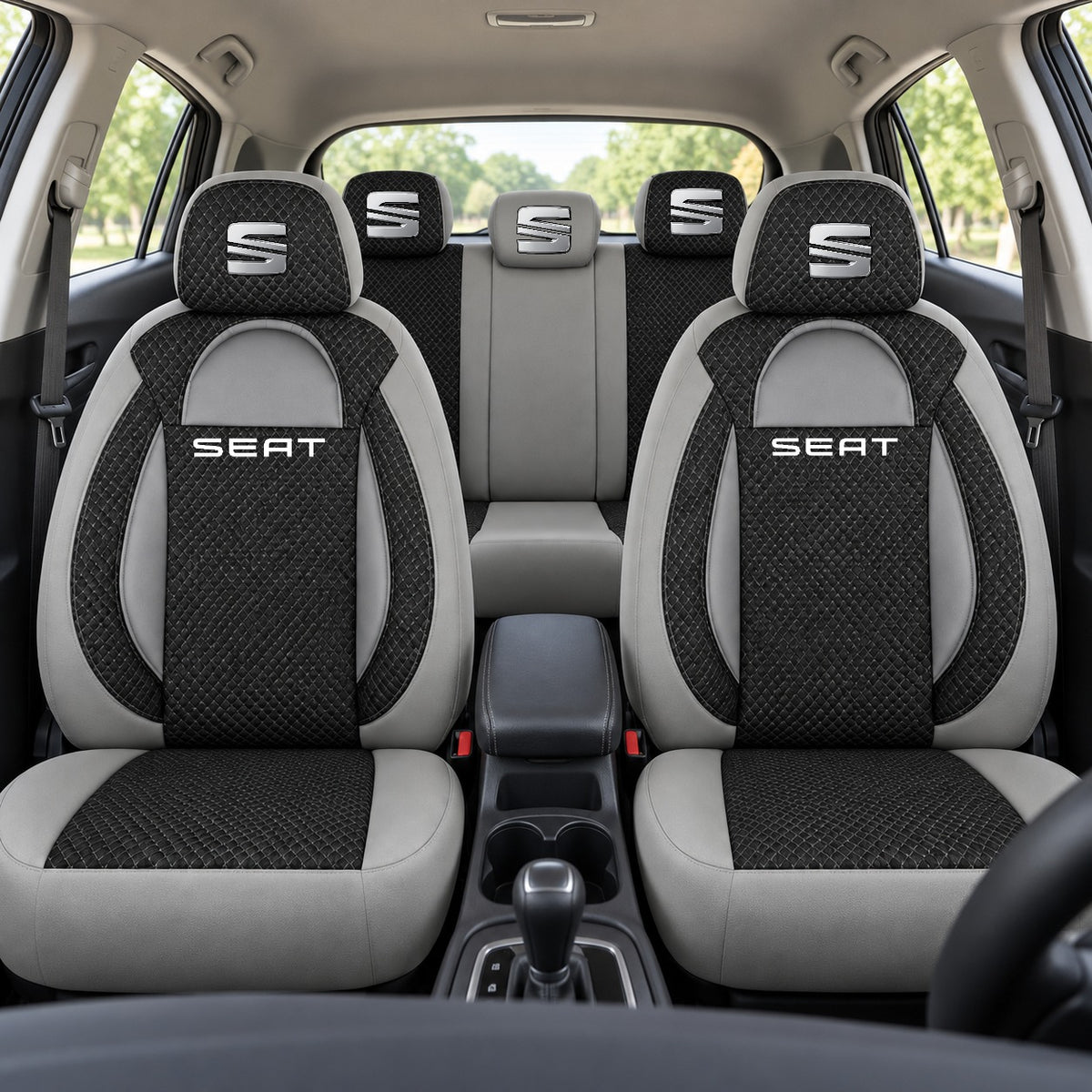 Set huse scaune Racing gri cu negru cu logo Seat