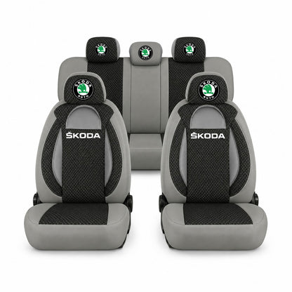 Set huse scaune Racing gri cu negru cu logo Skoda