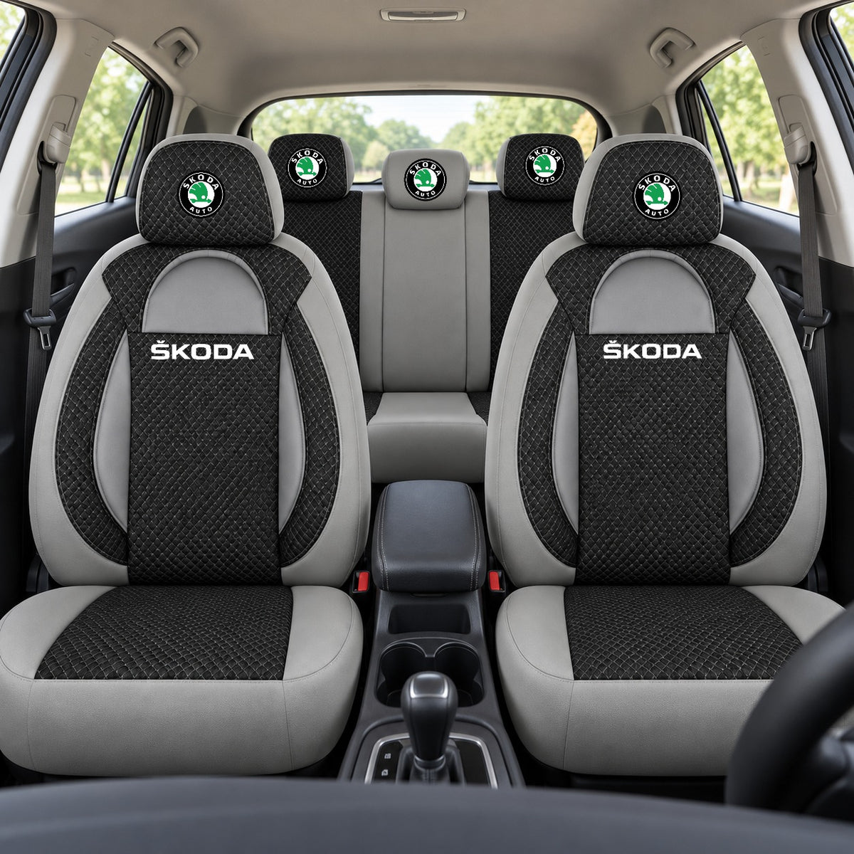 Set huse scaune Racing gri cu negru cu logo Skoda