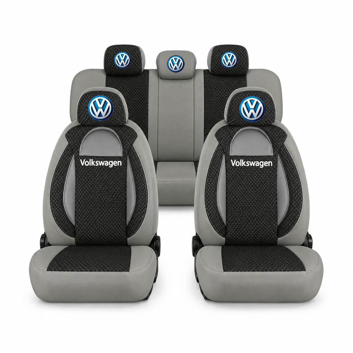Set huse scaune Racing gri cu negru cu logo Volkswagen