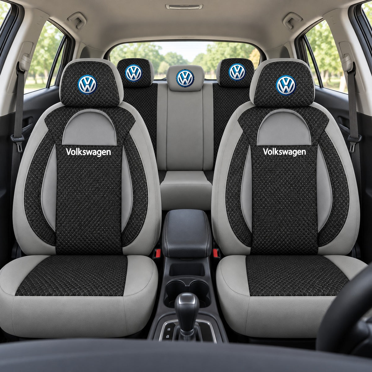 Set huse scaune Racing gri cu negru cu logo Volkswagen