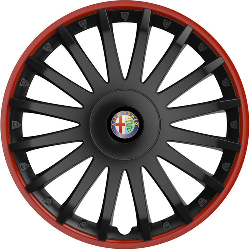 Set 4 capace roti 14 inchi (R14) compatibile ALFA ROMEO, Model Kristal Negru-Rosu