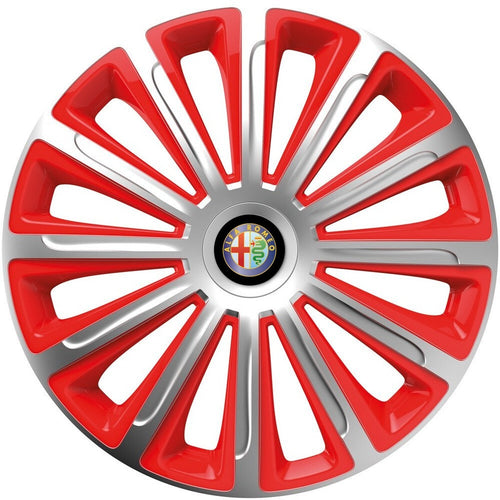 Set 4 capace roti 14 inchi (R14) compatibile ALFA ROMEO, Model Trend Argintiu-Rosu
